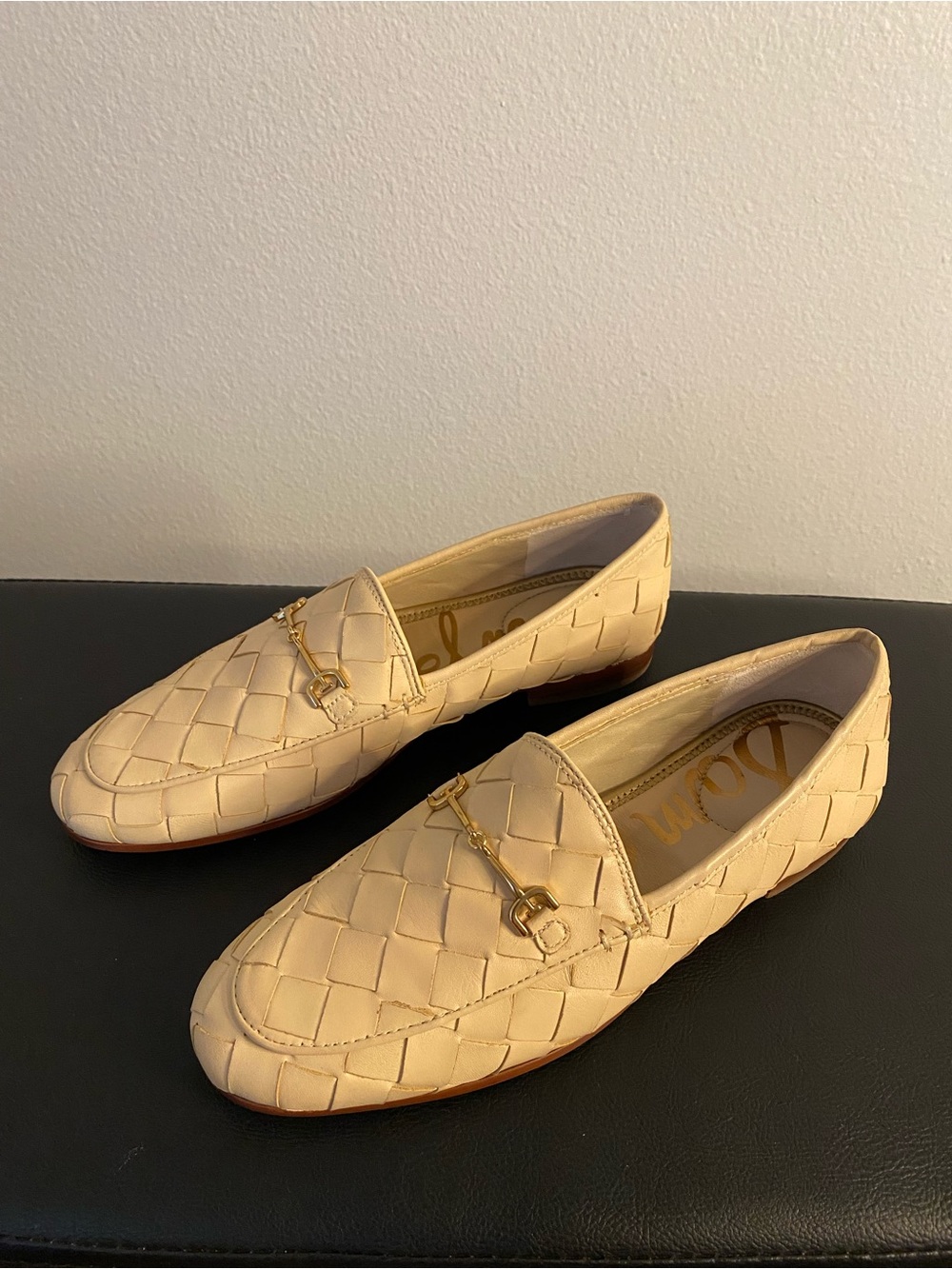 Sam Edelman womans Woven Leather Loafers in Cream with Gold Bit - Picture 11 of 12